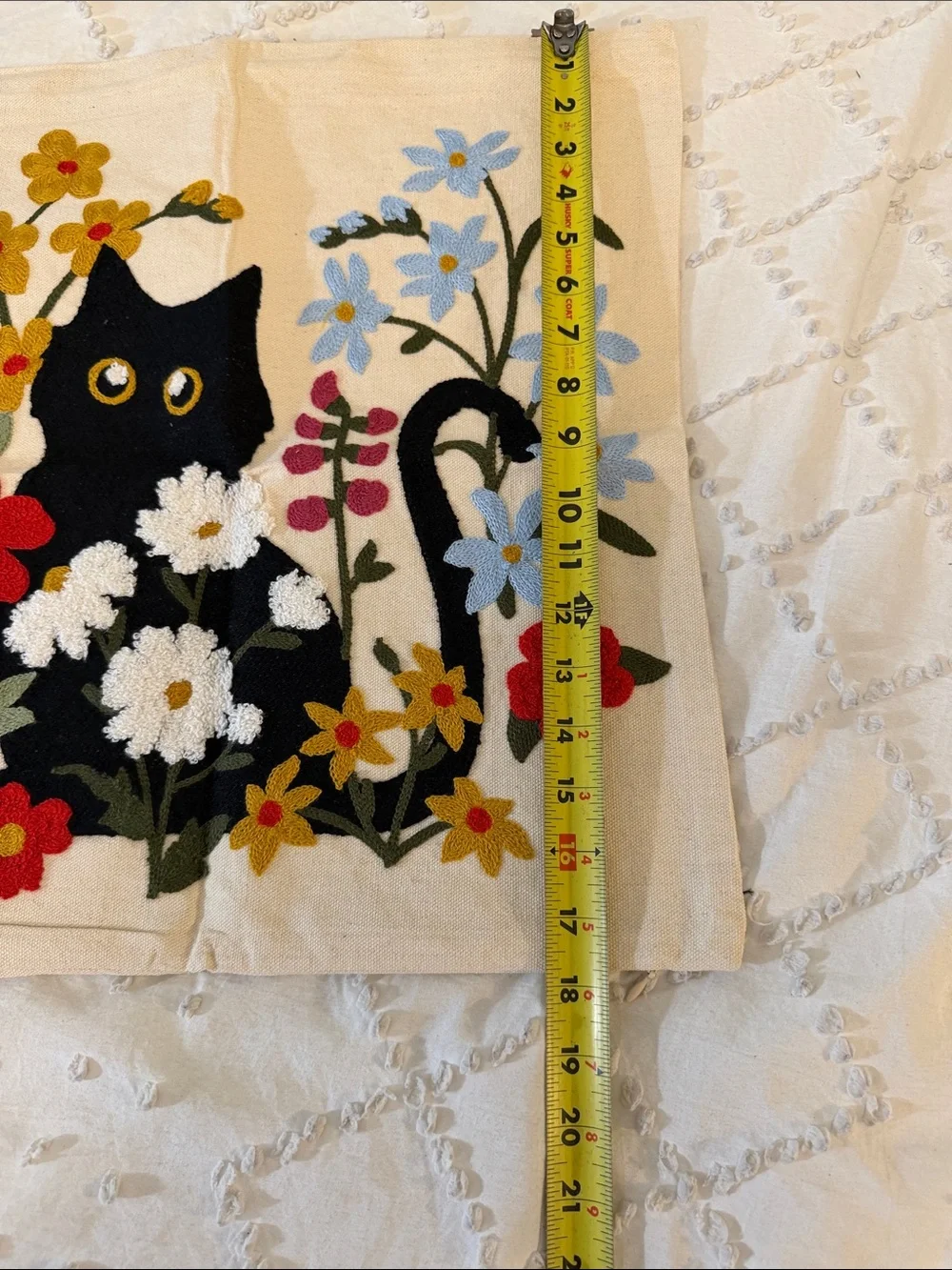 Black Cat Floral Pet Pillow Cover - Cream Background embroidered new